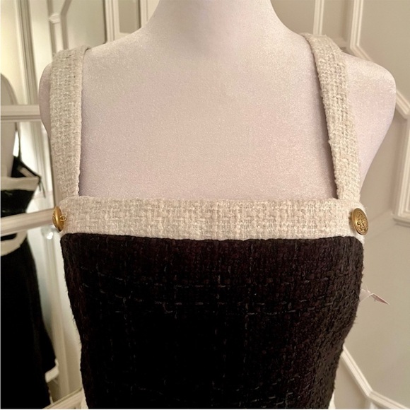 ALICE + OLIVIA Clarine Black White Trim Mini Square Neck Tweed Mini Dress Sz 10 - Picture 10 of 15